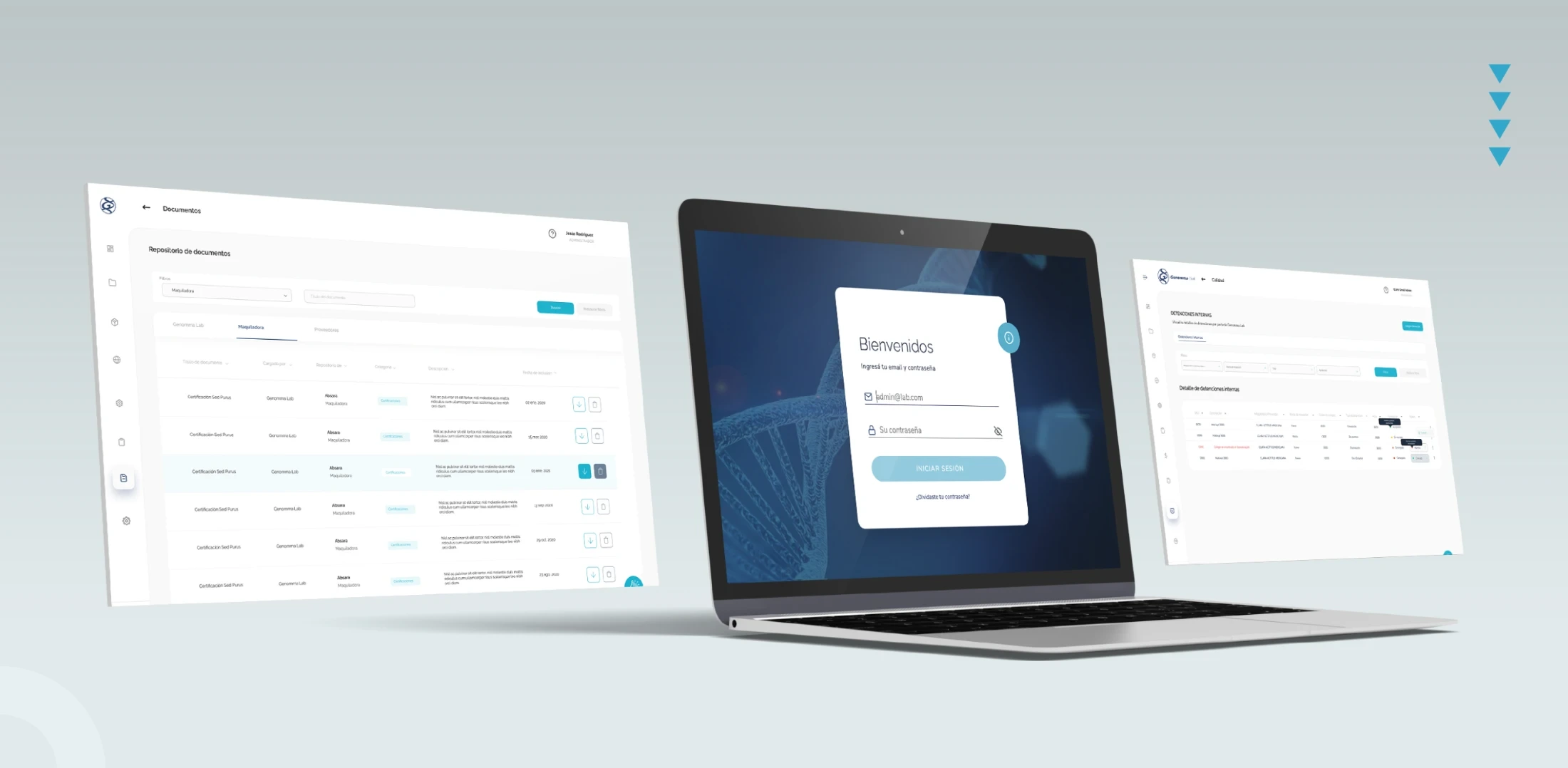 El CRM terminado en escritorio y notebook: listado de proveedores, pantalla de acceso y detalle de una orden
