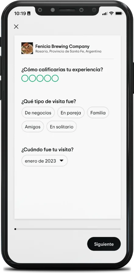Tripadvisor: el formulario de opinión con el tipo y la fecha de visita