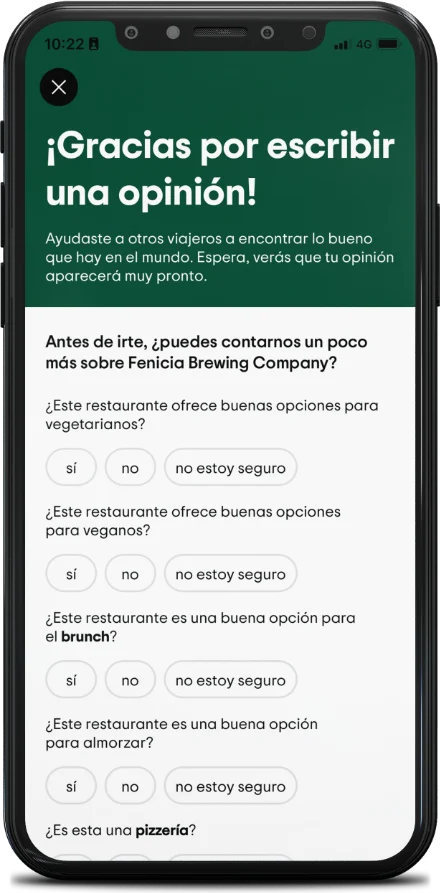 Tripadvisor: el agradecimiento y las preguntas extra sobre el restaurante
